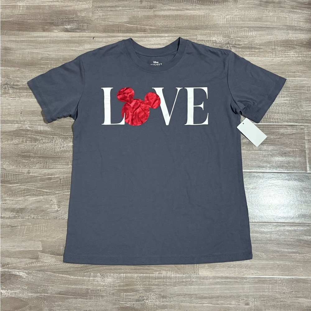 ! NEW! Women’s Disney Charcoal Grey Love Shirt with Red Mickey Mouse Size M